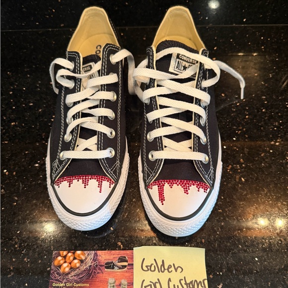 NEW IN BOX 💎🩸SWAROVSKI CRYSTAL DRIPPING BLOOD CUSTOM CONVERSE🩸💎 womens 9/mens 7 - Picture 1 of 14